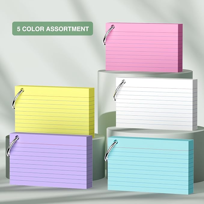 250-Pack Colored Index Cards, 3x5 Inch w/Key Ring – 180gsm Heavyweight - Image 6