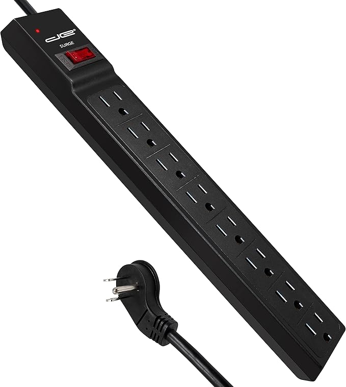 Digital Energy 15 FT 8 Outlet Surge Protector Power Strip - 15 AMP, 1875 W, 125 V, 350 J Surge Protection, ETL Listed - Flat Plug, Black-DeskLoop Office