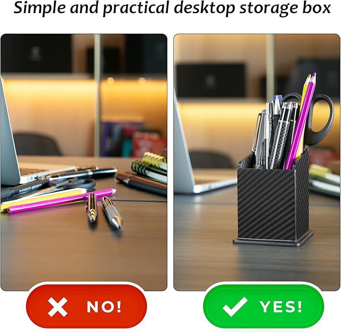 Carbon Fiber Black Pen Holder Cup for Desk, Black Pencil Cup Holder for Desk Office Pen Organizer,Modern Minimalist Pen Holder,Matte Black-DeskLoop Office
