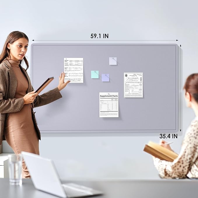MaxGear Extra Large Bulletin Board 60" x 36", Foldable Felt Board Vision Board Supplies, Cork Board for Office, Home, School, Small Pin Boards for Walls Decorative Display Board Moonlight Gray-DeskLoop Office
