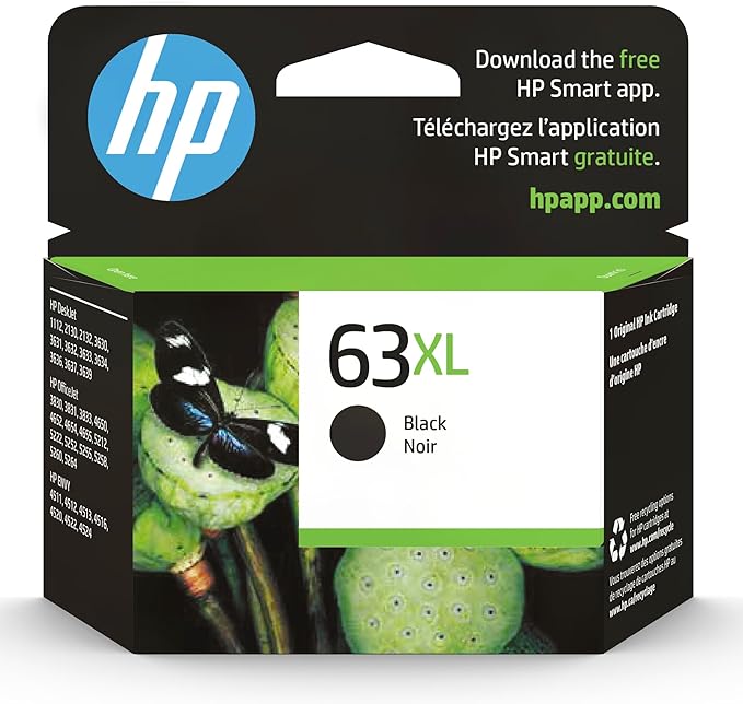 HP 63XL Black High-yield Ink Cartridge | Works with HP DeskJet 1112, 2130, 3630 Series; HP ENVY 4510, 4520 Series; HP OfficeJet 3830, 4650, 5200 Series | Eligible for Instant Ink | F6U64AN-DeskLoop Office