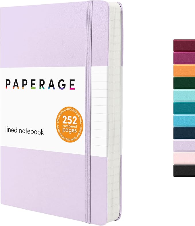 PAPERAGE Lined Journal Notebook, (Lavender), 252 Pages, Medium 5.6 in x 8 in - 100 GSM Thick Paper – Hardcover Journaling Notebook for Work, School & Note Taking-DeskLoop Office
