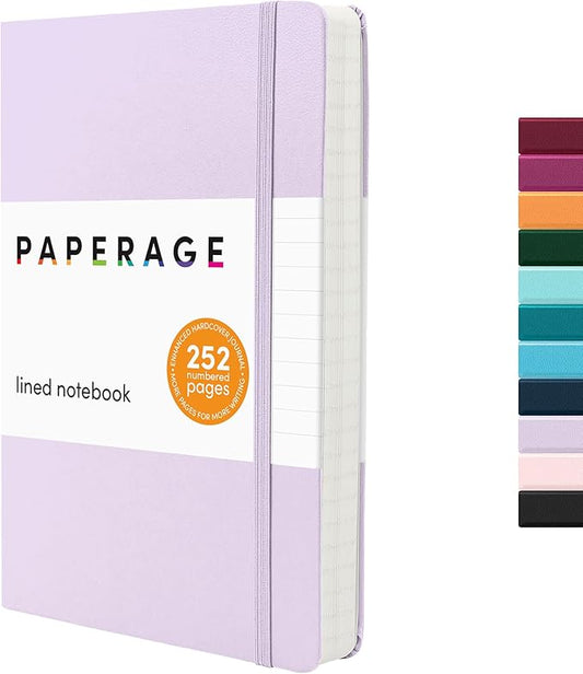 PAPERAGE Lined Journal Notebook, (Lavender), 252 Pages, Medium 5.6 in x 8 in - 100 GSM Thick Paper – Hardcover Journaling Notebook for Work, School & Note Taking-DeskLoop Office