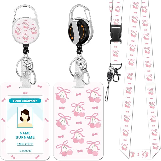 Hancynir Cherry Lanyards for Id Badges, Badge Holder Retractable Reel Clip | by Hancynir