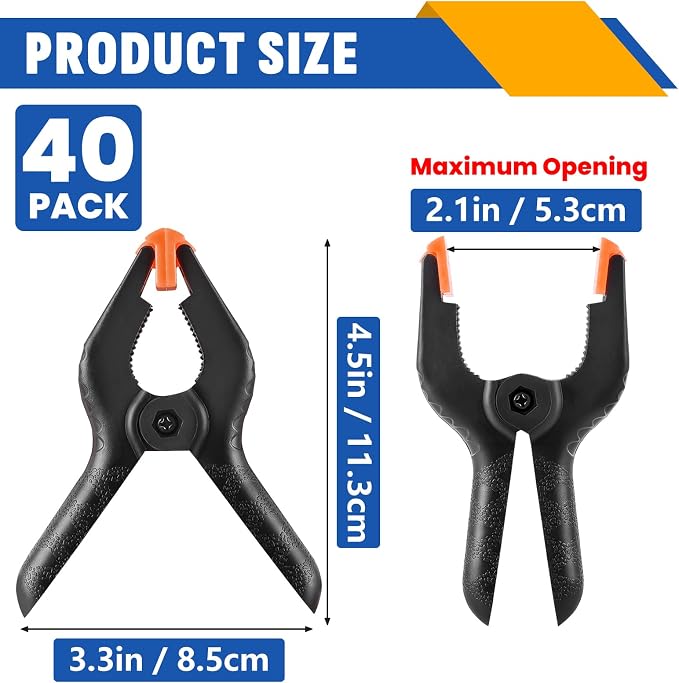 40 Pack 4.5 inch Plastic Spring Clamps, Backdrop Clips, Woodworking Clamps - Image 2