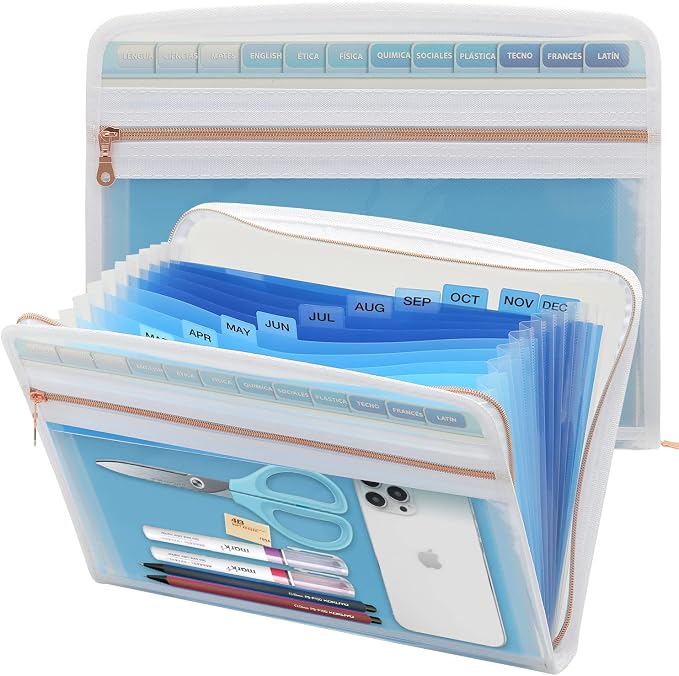 Mukawa 13 Pocket Zippered Expanding File, Zippered Accordion File Organizer by Unknown