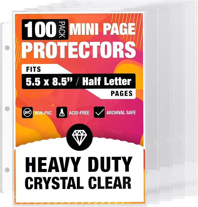 Half Letter 8.5x5.5’’ Pack of 100 Heavy Duty Page Sleeve Protectors by CraftSaints
