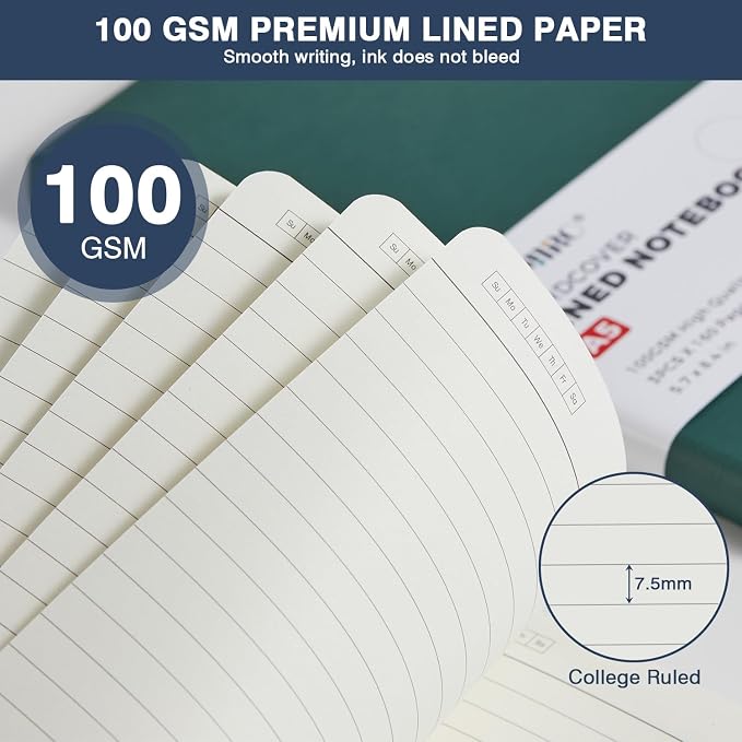 Lined Journal Notebook, with Pen, Leather Hardcover, 3 Pack, - Image 3