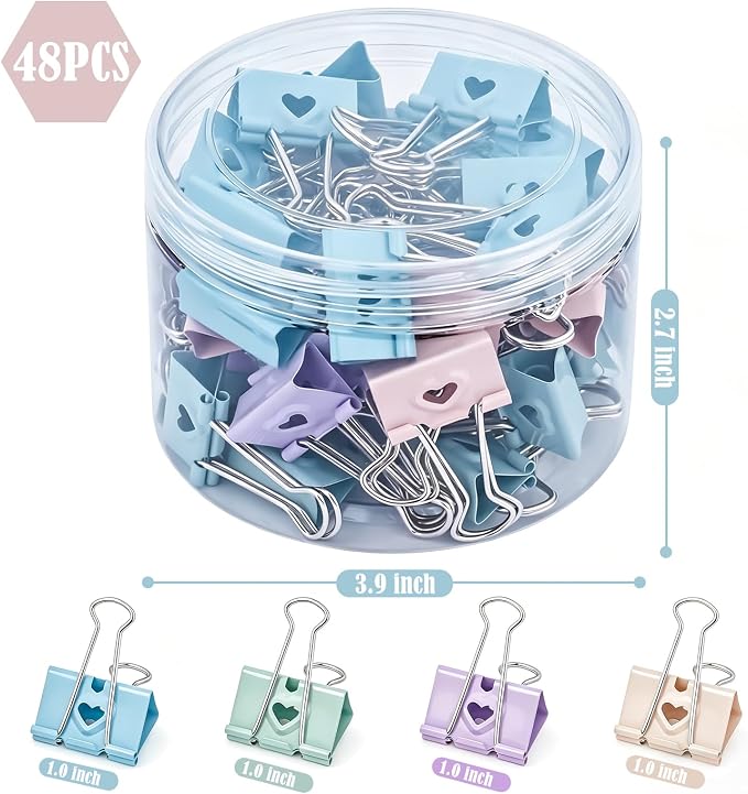BAYTORY 48Pcs Pastel Binder Clips, 1 Inch Medium Binder Clips, - Image 2