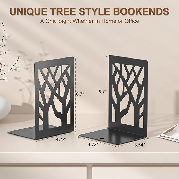 VFINE 8-Piece Metal Bookends for Shelves, Decorative Desk Book Organizer - Image 2