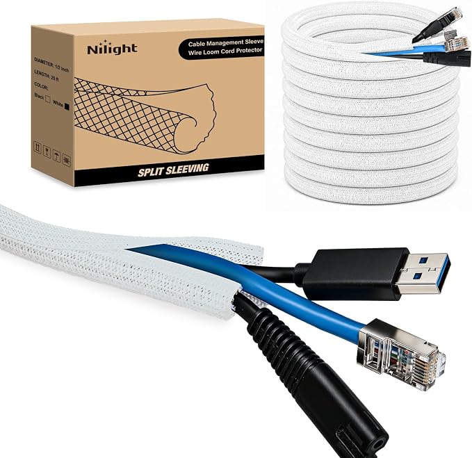 Nilight Cable Sleeve, 25ft-1/2inch Cord Management Sleeves, Braided Sleeving by Nilight