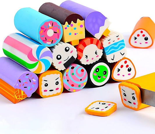 Food Erasers 12 Pack Sushi Desserts Desk Pet Erasers for Kids Cute Fun School Supplies Prize Gifts Party Favors-DeskLoop Office