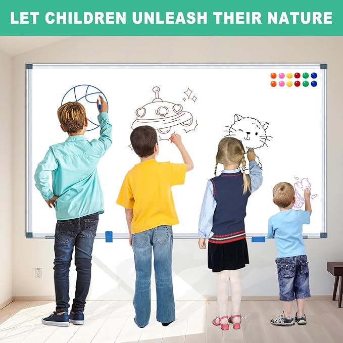 H-Qprobd 72"x48" Large Dry Erase Board for Wall 6' x 4' Magnetic Whiteboard Aluminum Presentation White Boards with Long Pen Tray, 6 Markers, 2 Erasers &12 Magnets-DeskLoop Office