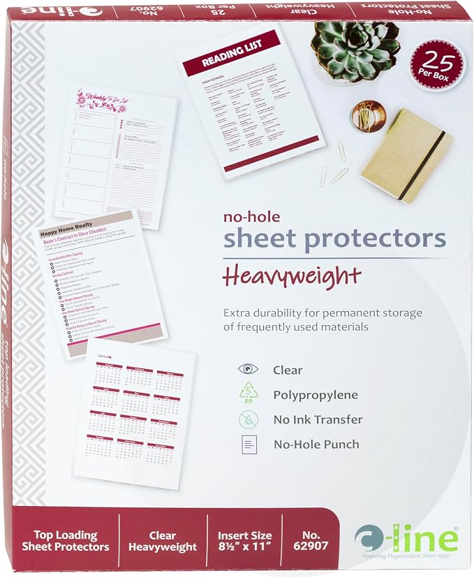 C-Line Top Loading Heavyweight Poly No-Hole Sheet Protectors, 8.5 x 11 Inches - Image 4