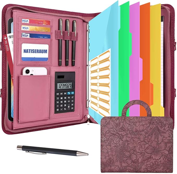 Portfolio Binder 3 Ring Includes Pen and 5 Dividers by NATISERAUM