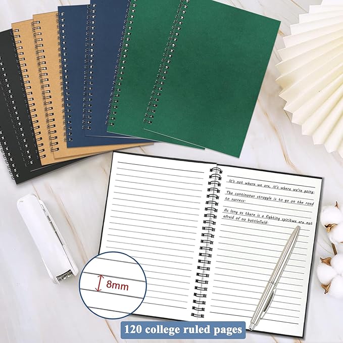 GINMLYDA Small Spiral Notebook A5, 8Pack 120 Lined Pages 8.25x5.5 Inches Spiral Journal Kraft Cover Notebooks & Writing Pads for School Home Office Aesthetic Sketch Drawing Note-DeskLoop Office