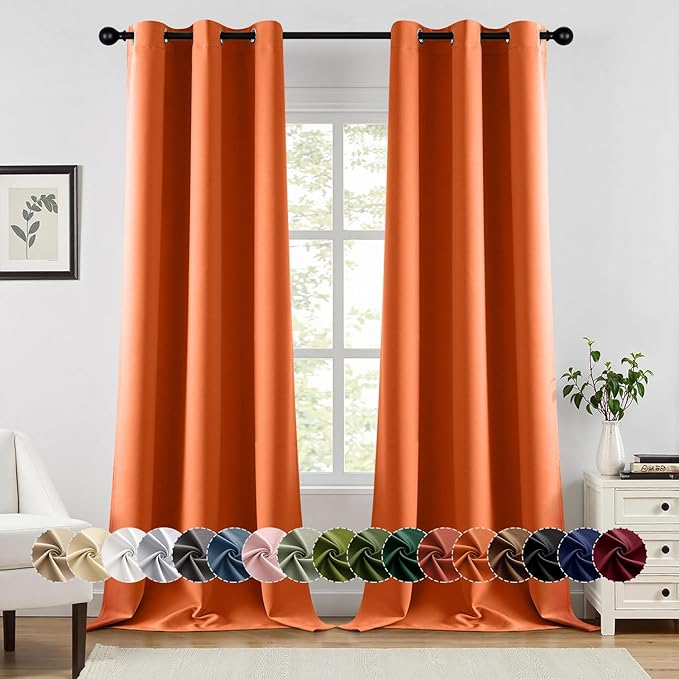 MIULEE Orange Blackout Curtains for Bedroom Living Room 96 Inches Long 2 Panels, Thermal Insulated Room Darkening Fall Drapes Solid Grommet Noise Reduction Light Blocking Window Treatments 40x96 Inch-DeskLoop Office