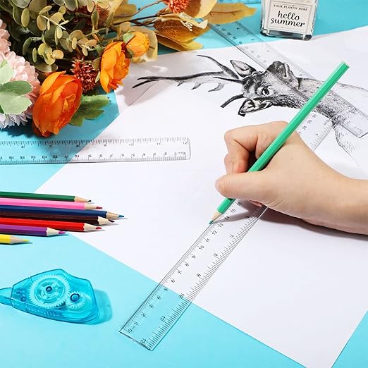 Zonon 30 Pcs 12 Inch Plastic Ruler Assorted Colors Ruler Bulk with Centimeters Millimeter and Inches Rulers First Day of School Gift for Kids School Classroom Office Supplies(Clear,Plastic)