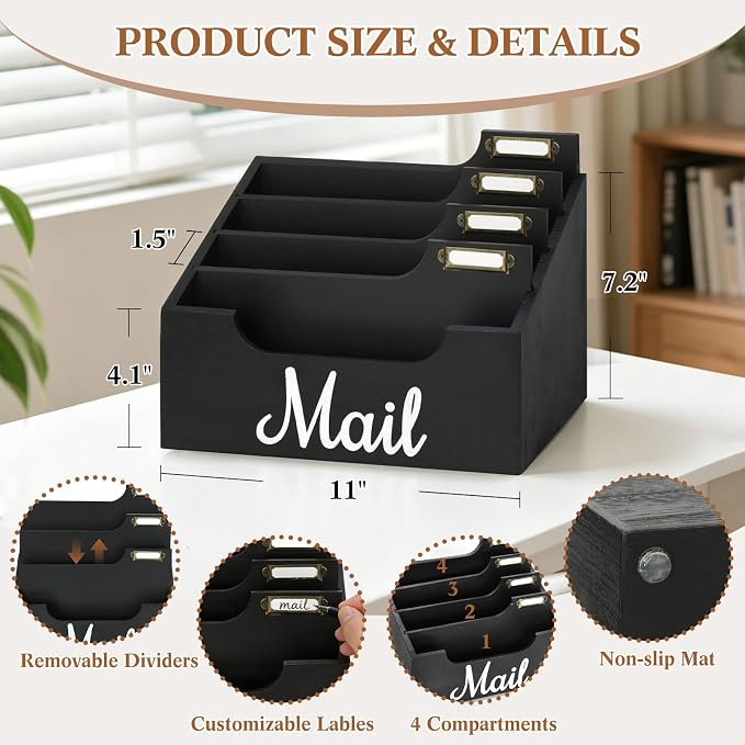 Rustic Wood Mail Organizer Countertop - Image 7