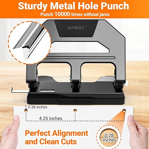 AFMAT Heavy Duty 3 Hole Puncher, 40-Sheet Paper Punch Heavy Duty, 50% Reduced - Image 4