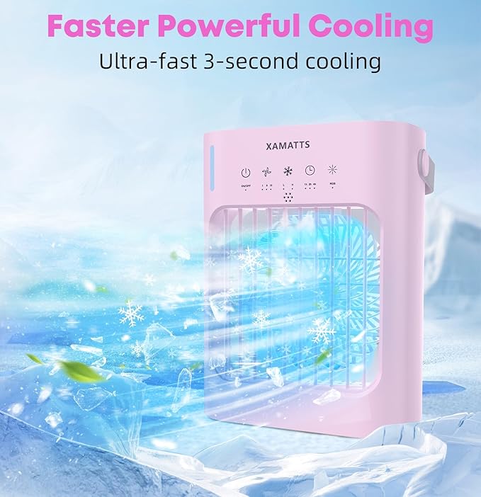 Portable Air Conditioners Cooling Fan, 3 Speeds Evaporative Mini Air Conditioner Portable, 700ml Portable AC Air Cooler, Personal Air Conditioner for Bedroom,Room,Office,Camping-Pink-DeskLoop Office