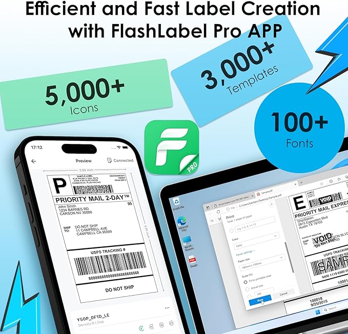 Shipping Thermal Label Printer, 4x6 Portable Label Printer, Bluetooth Label Maker for Small Business, Support iPhone,Android,Windows,Mac,Chromebook,Works with USPS, Ebay,Shopify&More, Black-DeskLoop Office