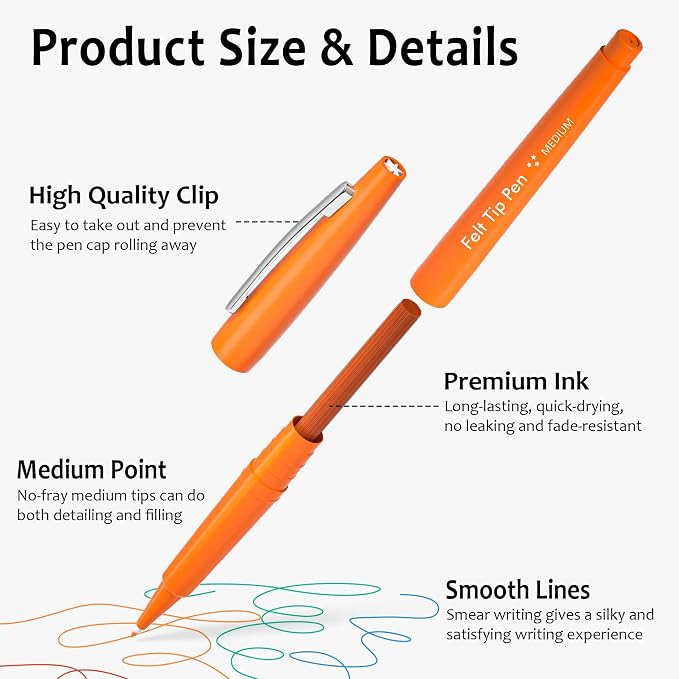 Lelix 60 Colors Felt Tip Pens, Medium Point Felt Pens, Note Taking, Planner - Image 4