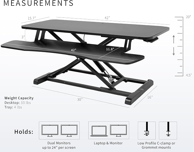 VIVO 42 inch Desk Converter, K Series, Height Adjustable Sit to Stand Riser - Image 3