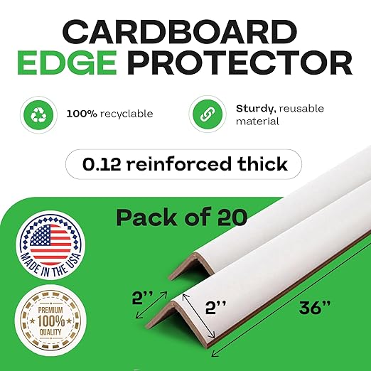 IDL Packaging 2” x 2” x 36” Cardboard Edge Protector (Pack of 20) - Corner Protectors for Shipping, Storage, & Moving – Reinforced Corner Guard Protection for Pallets, Wall Corners, & Furniture-DeskLoop Office