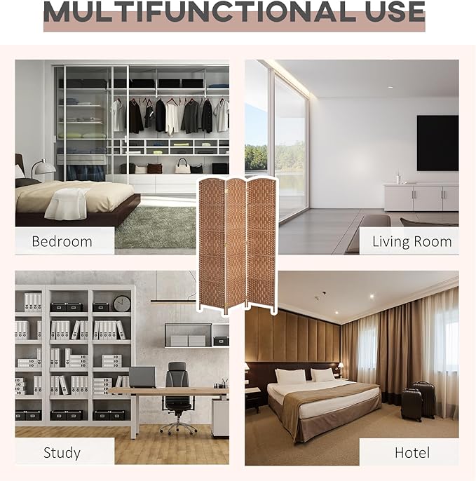 NicBex Room Divider 3 Panel Room Dividers with Wicker Weave Design Partition Room Dividers and Folding Privacy Screens 6 FT Wall Divider for Office, Room Separation,53.25"W x 0.75"D x 70.75"H, Natural-DeskLoop Office