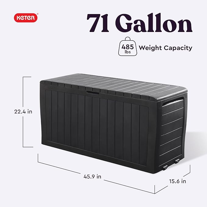 Keter Marvel Plus 71 Gallon Resin Deck Box-Organization and Storage for Patio Furniture Outdoor Cushions, Throw Pillows, Garden Tools and Pool Toys, Dark Grey-DeskLoop Office
