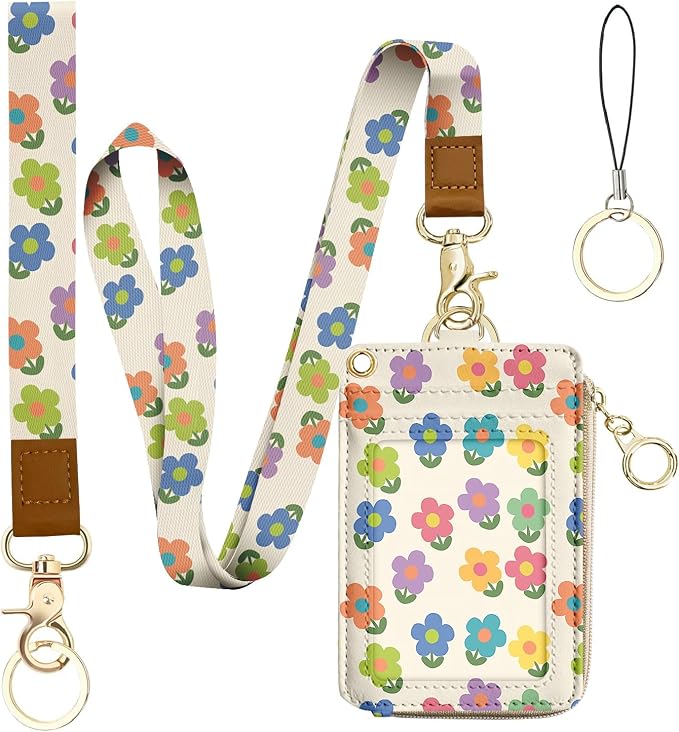 bolimoss 2-in-1 ID Badge Holder & Lanyard Wallet, Cute Floral Lanyard by BOLIMOSS