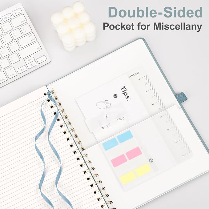 AHGXG Lined Spiral Journal Notebook, B5 Large Notebooks for Women Men, 140 Pages Hardcover Leather Notebook College Ruled, 100 GSM Paper, Notebooks for Work School Note Taking, 7.6" x 10", GrayBlue-DeskLoop Office