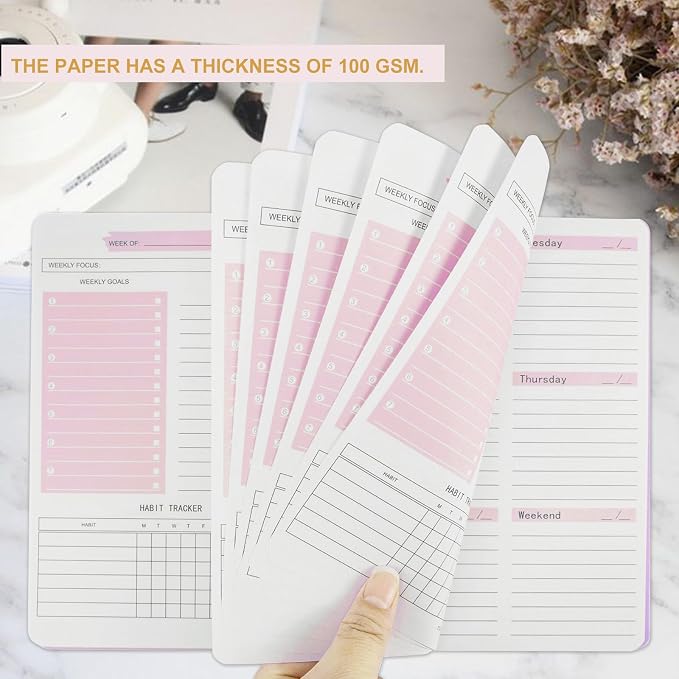 Undated Weekly Planner, A5 Personal Goals Journal Non Dated Weekly Planner to - Image 2