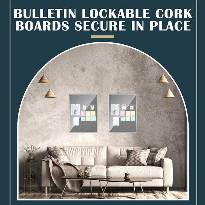 Suzile 1 Pcs Gray Enclosed Bulletin Board Lockable Cork Case Notice Board Aluminum Framed Waterproof Locking Cabinet with Mounting Screws for School Class Office Wall Display Pictures 48x36 Inch-DeskLoop Office