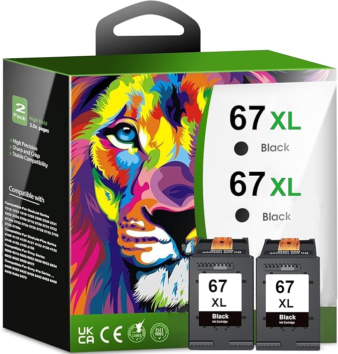 Printer Ink 67XL 67 Black 67XLBlack 2755e Ink Cartridges Replacement for HP Ink 67 67XL HP67 Black Ink Cartridge for HP Printers Fit for Deskjet 2700 2752 2755e 2755 4152 4155 Envy 6000 6055 6058 6075-DeskLoop Office