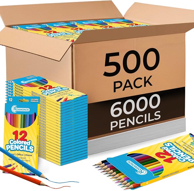 Rosmonde Bulk Colored Pencils 500 Pack, Pre Sharpened 12 Color Set, Easy Hold by Rosmonde
