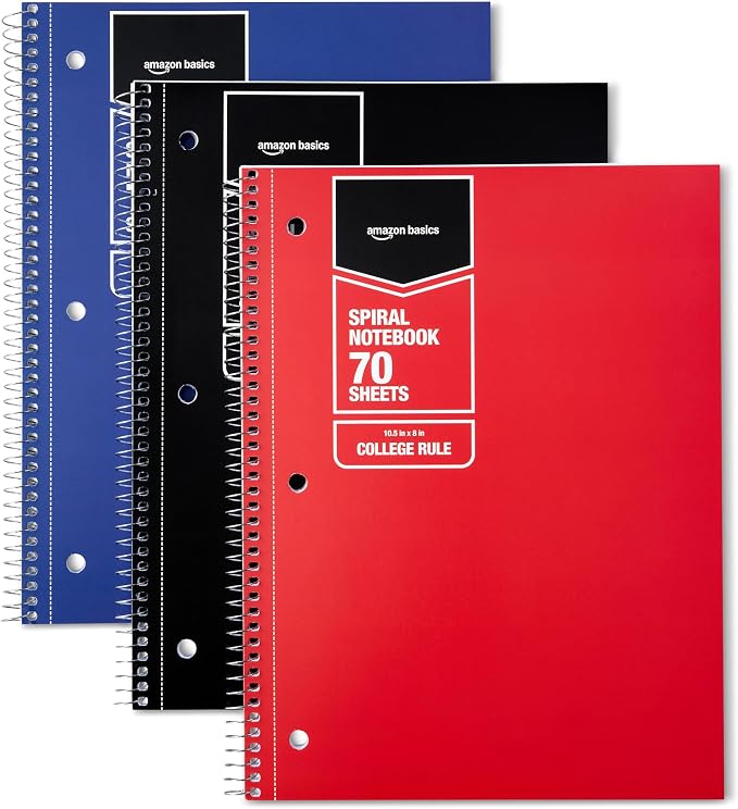Amazon Basics College Ruled Spiral Notebooks, 70 Sheets, Perforated Pages by AmazonBasics