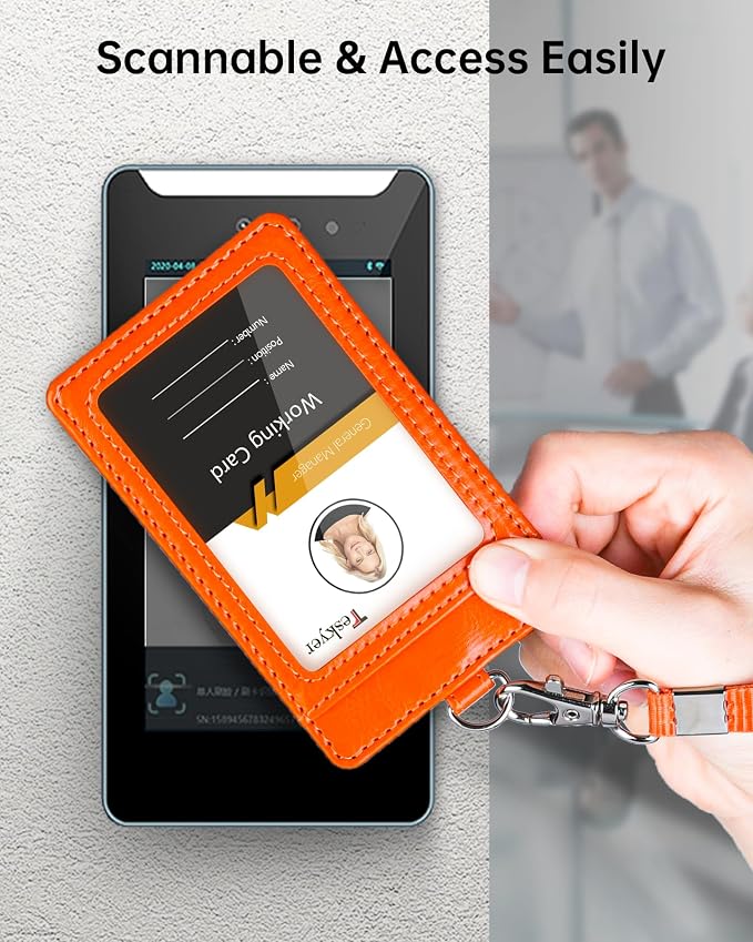 Teskyer Badge Holder with Lanyard, Leather ID Name Badge Card Holder with - Image 5