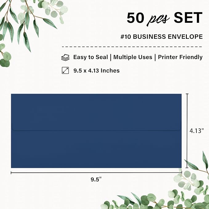 50 Pack #10 Business Envelopes, Self Seal Standard Navy Blue Envelopes - Image 2