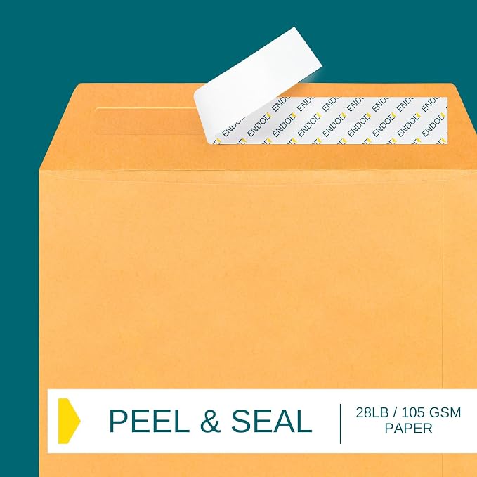 9x12 Brown Kraft Open End Envelopes Peel & Seal, 100 Pack, Self Seal Mailing - Image 4