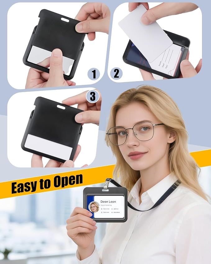 Uniclife 3 Pack Sliding ID Badge Holder Black Horizontal Hard Plastic Case - Image 5