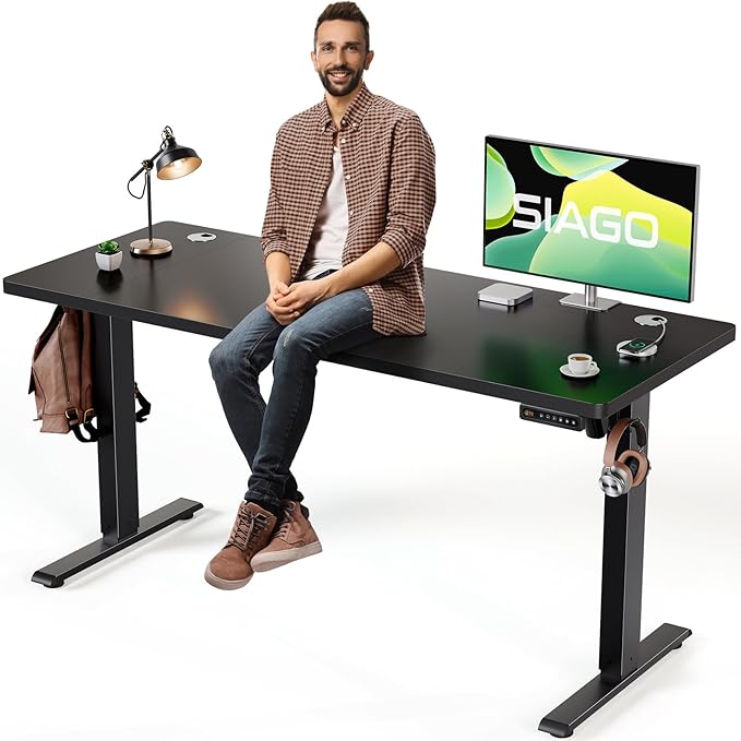 SIAGO Electric Standing Desk Adjustable - 55 x 24 Inch Sit Stand up Desk with Cable Management - 3 Memory Preset Adjustable Height Table-DeskLoop Office