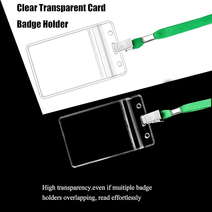 100Pcs Clear Plastic Name Tags Badge ID Card Holders and 100Pcs Black Lanyards - Image 5
