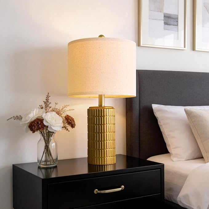 PoKat 20.75" Brass Gold Ceramic Table Lamps Set of 2 - Image 5