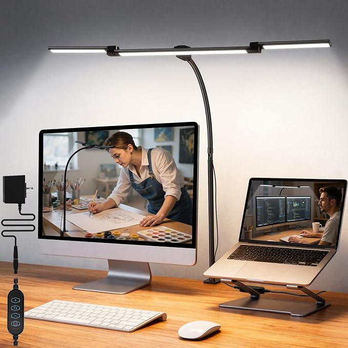 LED Desk Lamp for Office Home, 3 Light Bar Adjustable Desk Light by Uchoiceme