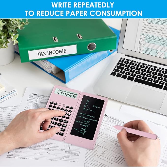 Scientific Calculators for Students, 10-Digit Large Screen, Math Calculator with Notepad, Classroom Must Haves for Middle High School Supplies & College （Pink-DeskLoop Office