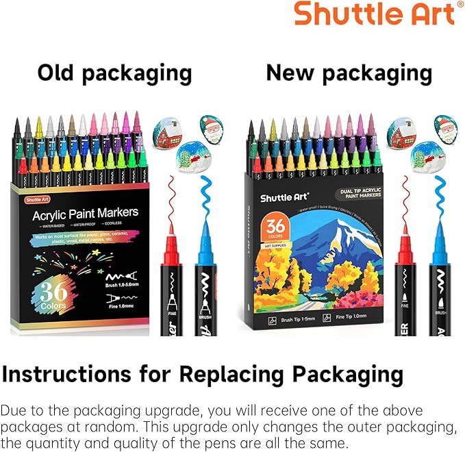 Shuttle Art 36 Colors Dual Tip Acrylic Paint Markers, Brush and Fine Tip for Rock Painting, Ceramic, Wood, Canvas, Plastic, Glass, Stone, Calligraphy, Card Making, DIY Crafts-DeskLoop Office