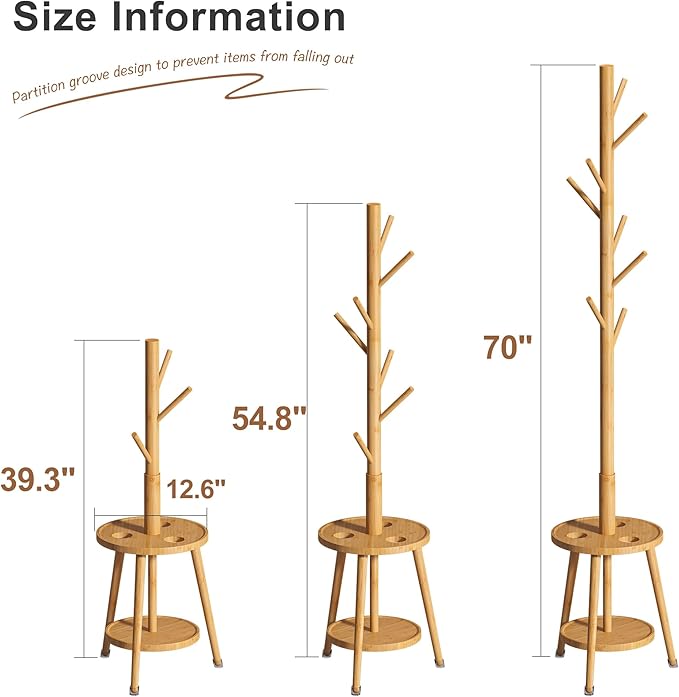 FILWH Freestanding Coat Rack with Umbrella Organizer Tray Bamboo Coat Tree Rack with 8 Hook Stand for Clothes Bag Hats Entryway Hanger Stand(Nature)-DeskLoop Office