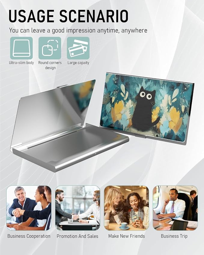 Business Card Metal Slim Organizer, Professional Stainless Steel Square Pocket - Image 6